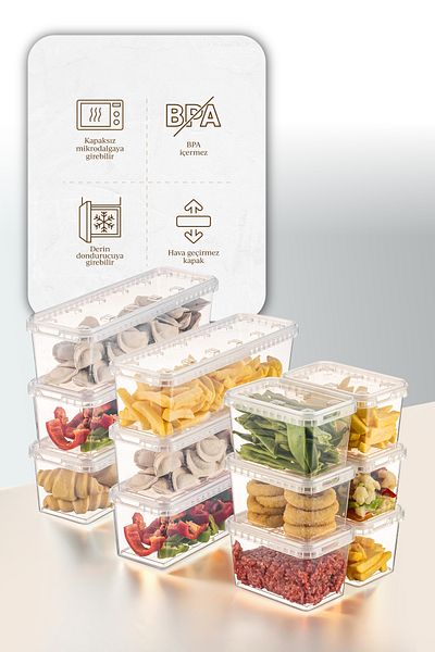 Vienev 12 Clear Storage Containers - 6X(1.4-0.7 Lt) Block Refrigerator and Deep Freezer