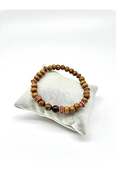 Padore Accessory سوار عين النمر مصنوع من الحجر الطبيعي والخشب - درجة حرارة ال...