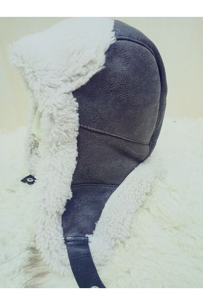 hoaryage Καπέλο πιλότου από γνήσιο δέρμα Ushanka με αυτιά
