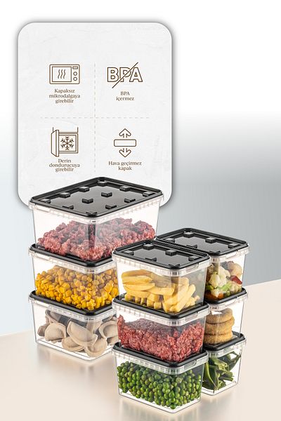 Vienev 9 Block - 1.5 Lt-0.7 Lt Leak Proof Storage Container, Clear Anthracite Refrigerator and Deep Freezer