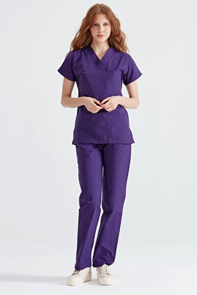 Moodamedikal Cerrahi Takım Likralı Kumaş Mor Renk V Yaka Takım