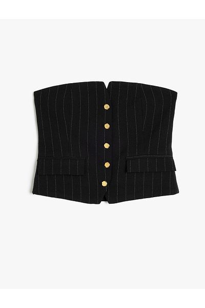 Koton X Zeynep Bastık - Crop Top bez ramínek s detailem knoflíku a kapsy
