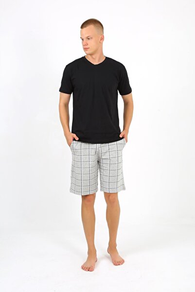 Mestore Moda Çizgi Men's 2 Thread Combed Cotton Single Bottom Shorts Gray 27550