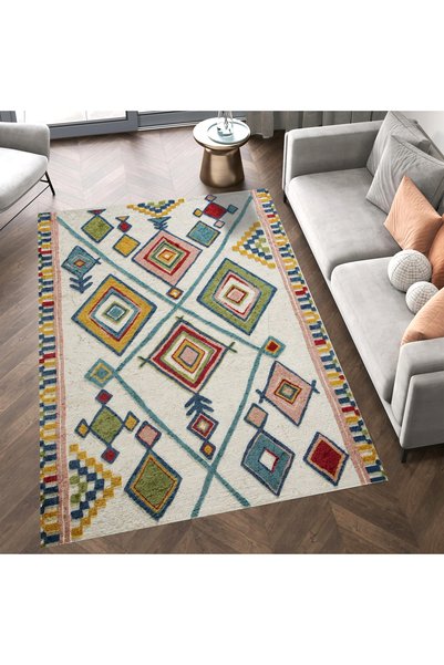 Rugs Modern Halı Συλλογή Lina  Πολύχρωμο, υφαντό χαλί με έθνικ μοτίβο και μον...