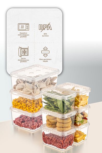Vienev 9 Clear Storage Containers - 3X(1.5 Lt)-6X(0.7 Lt) Block Refrigerator and Deep Freezer
