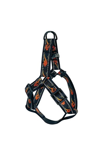 Angoravi Dog Chest Collar Set Reflective Flame Patterned 120 cm-48 cm-70 cm Black