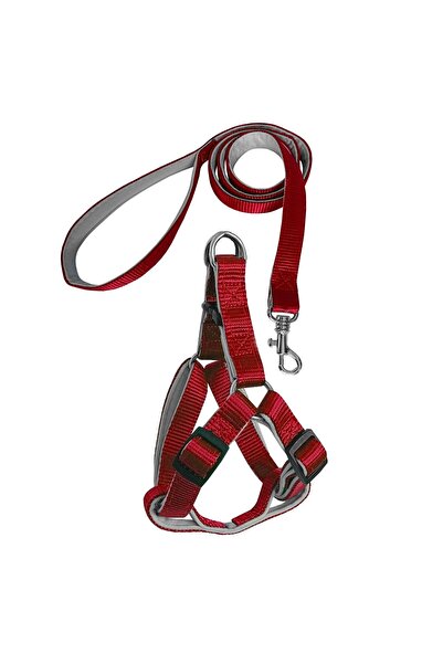 Generic Brand Woven Dog Chest Collar Set with Walking Strap 32*47-110 cm Red