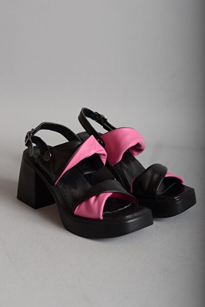 SEÇ KUNDURA SEÇ 23544 SANDALE CU TACĂ DIN PIELE AUTENTICĂ (Toc 9cm-Platformă 2,5 cm) NEGRU-FUCIAR