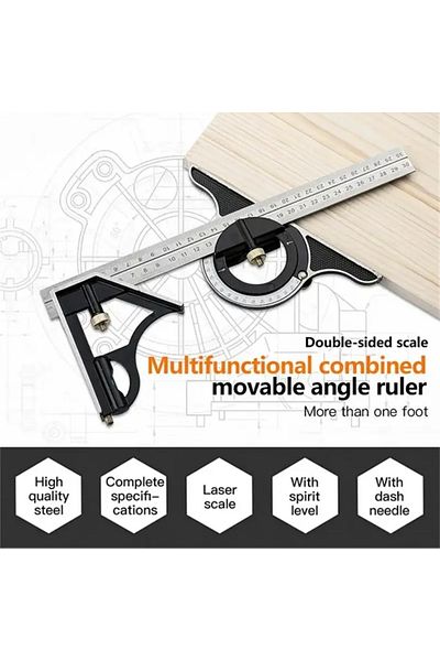 BGA 300mm 3 in 1 Combination Angle Meter Protractor Ruler Set Stainless Steel