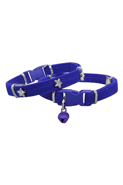 deryame Velvet Cat Collar with Stars 20-32 cm Blue