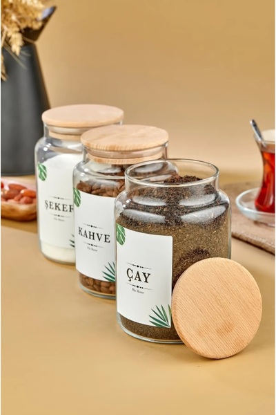 800 Ml Vacuum Storage Container with 3 Wooden Lids Tea & Sugar & Coffee Jar Label Gift