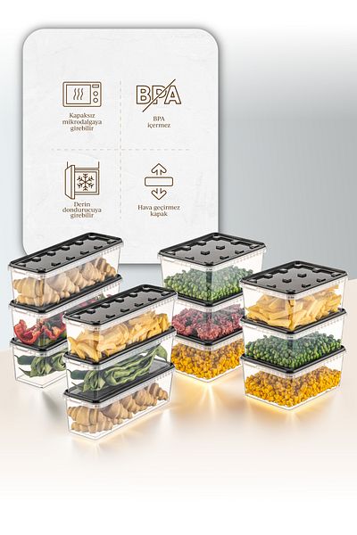 Vienev 12-Piece Transparent Anthracite Block Refrigerator and Freezer Leak-Proof Storage Container