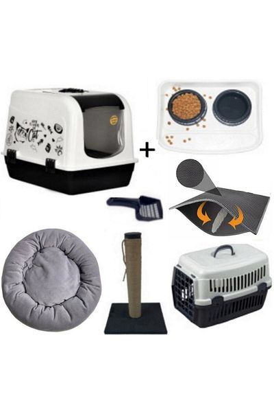 optimal&prime Maxi Xxl Large Size Cat Toilet Full Set with Top Opening Bagel Bed and Rubber Mat