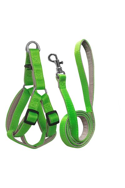 K&A Woven Dog Chest Collar Set with Walking Strap 52*73-110 cm Neon Green