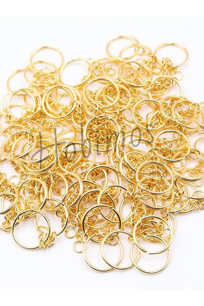 Hobimos 2.5 cm Amigurumi Macrame Epoxy - 1000 Pieces Gold Colored Chain Keychain Ring