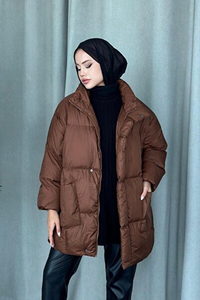 Şule Giyim Надувний пуховик з кишенями, коричневий