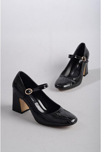 SEÇ KUNDURA SEÇ 8253 Черни дамски обувки с ток от кожа - височина на тока 7,5 см