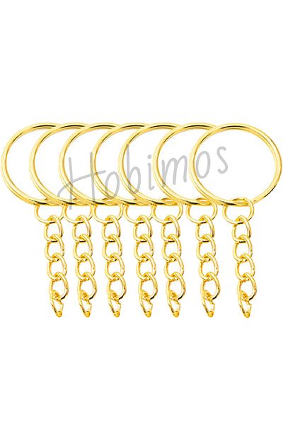 Hobimos 2.5 cm Amigurumi Macrame Epoxy - 1000 Pieces Gold Colored Chain Keychain Ring