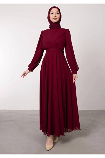 BestShopping çapraz şifon abiye elbise bordo