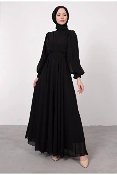 BestShopping çapraz şifon abiye elbise siyah