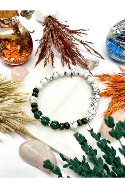 Padore Accessory Gorgeous Fit: Howlite & Wood & Malahite Natural Stone Bracelet > Certified