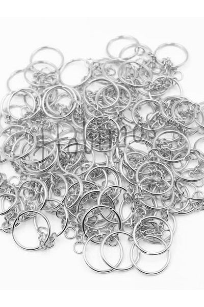 Hobimos 100 Pieces Silver Color Chain Keychain Ring 2.5 cm Amigurumi Macrame Epoxy Keychain Ring