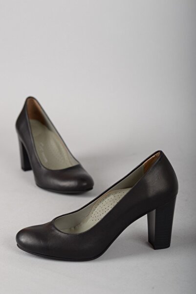 SEÇ KUNDURA SEÇ 736 PANTOF DE DAMĂ CU TACĂ DIN PIELE AUTENTICĂ (8cm) NEGRU