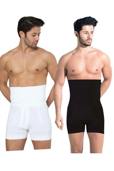 Bluewhs Men's Boxer Corset - Slimming and Firming, White Black Set of 2