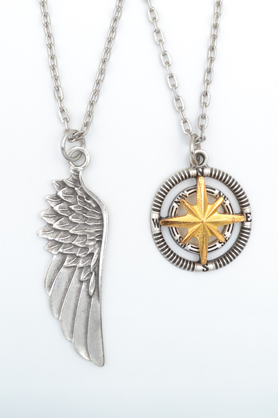 Genel Markalar 2'li Pusula Kutup Yıldızlı - Kartal Melek Kanat Gümüş Kaplama ...