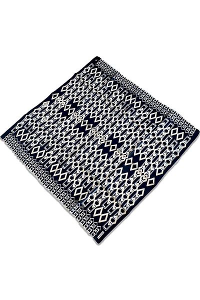 Armine Geometric Patterned Black Silk Scarf - 9172-85