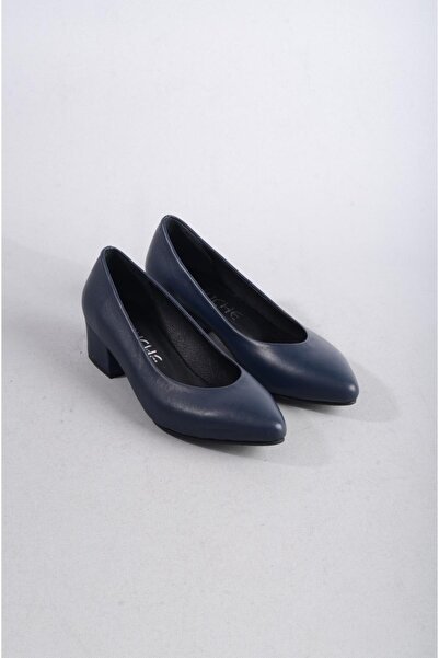 SEÇ KUNDURA SEÇ 801 HAKİKİ DERİ TOPUKLU AYAKKABI (4cm) LACİVERT