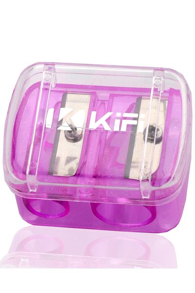 Kifi طقم مبراة أقلام مكياج باللون الوردي مكون من قطعتين