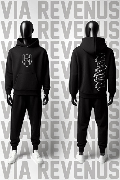 Vordevia Set sport unisex cu glugă și pantaloni de trening cu imprimeu Al Cre...