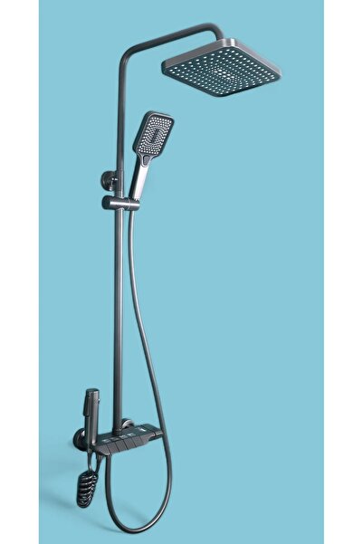 QuarVit Duxxa Piyano Antrasit Gri Robot Tepe Duş Seti Yağmur Tepe Banyo 4 Tuş...