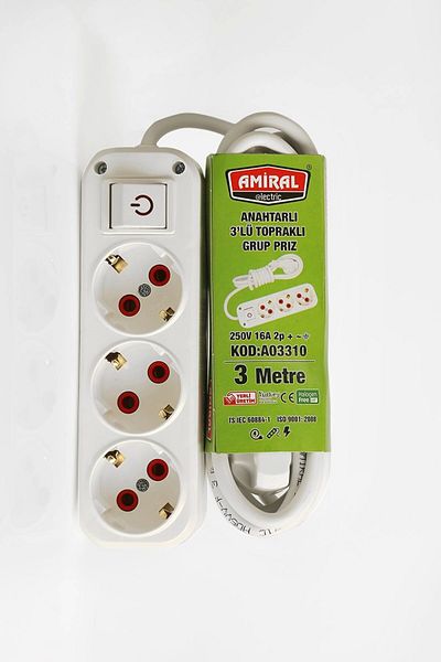 Ethab Ticaret Admiral 3-Piece Grounded Switched Group Socket with 3 Meter Cable