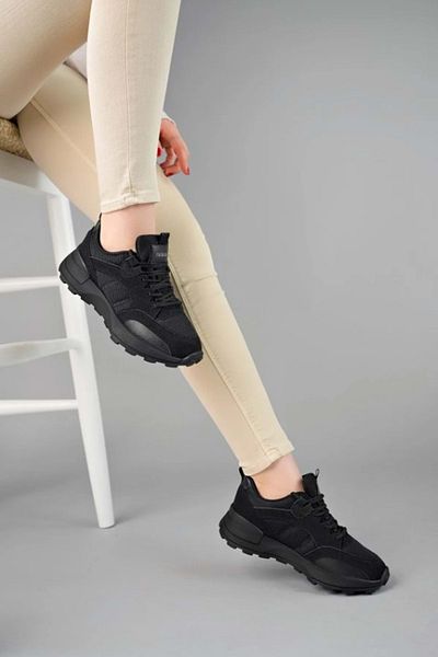 Kocamanlar Ayakkabı Lambırlent 9927-F Thick Sole Sneaker Unisex Sports Shoes BLACK