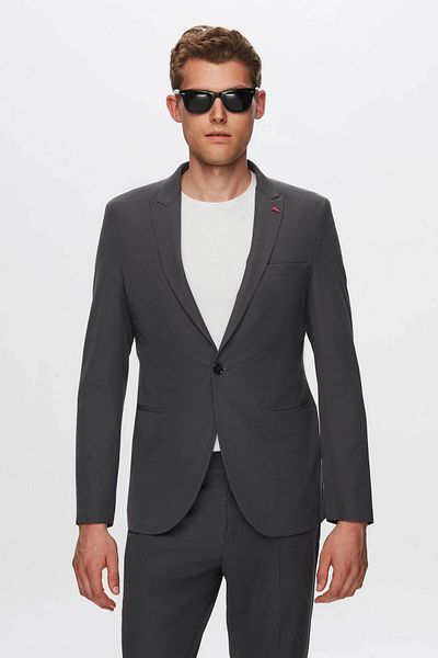 Twn Slim Fit Anthracite Plain Pointed Collar Viscose Suit Dress