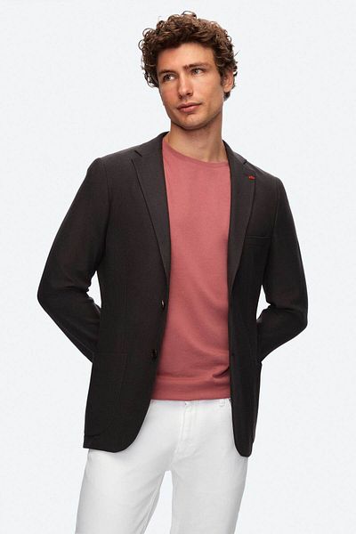 Twn Slim Fit Καφέ Dobby Flying Blazer υφασμάτινο μπουφάν