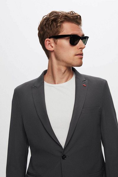 Twn Slim Fit Anthracite Plain Pointed Collar Viscose Suit Dress