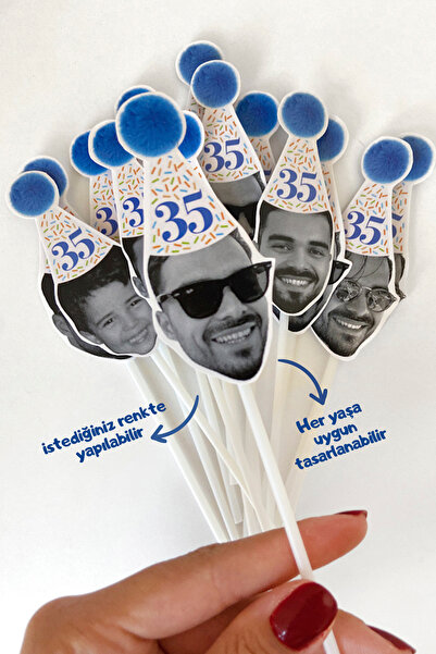Partimugi Yetişkin Doğum Günü 30 Yaş 40 Yaş Fotoğraflı Cupcake Pasta Süsü (10...