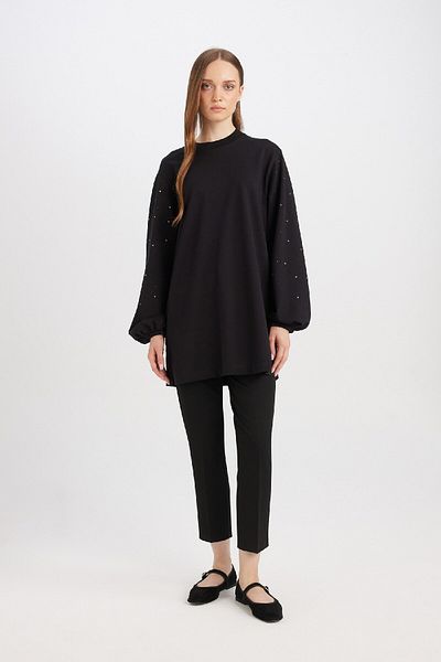 DeFacto Stone Detailed Crew Neck Long Sleeve Sweatshirt - Regular Fit D4803Ax24Au