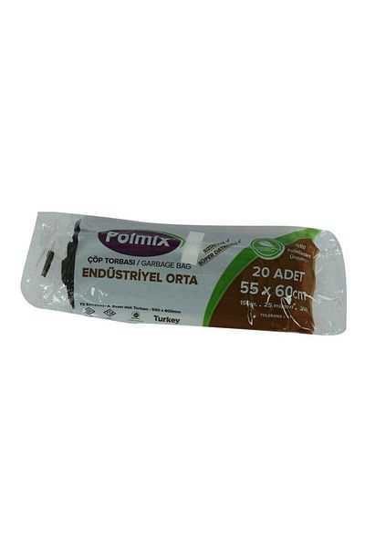 Polmix Medium Size 55x60cm Black Roll - 150Gr 25Micron 30Lt Garbage Bag 20 Pieces