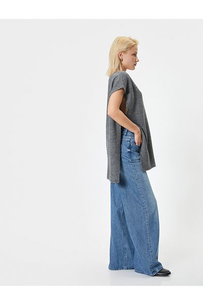 Koton Side Tied Sleeveless V-Neck Long Knitwear Sweater
