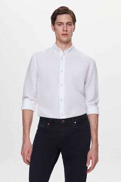 D'S Damat Λευκό λινό μείγμα - 100% λινό πουκάμισο Comfort
