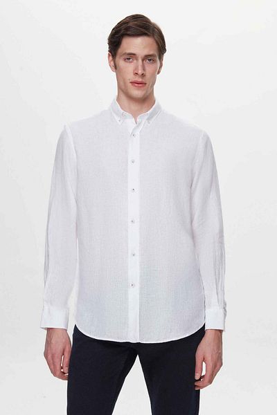 D'S Damat Λευκό λινό μείγμα - 100% λινό πουκάμισο Comfort