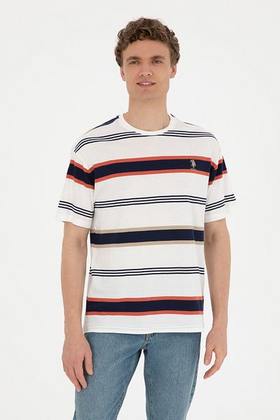 U.S. Polo Assn. تي شيرت رجالي ذو قصة مريحة وياقة دائرية باللون الأحمر 50287038 -vr030