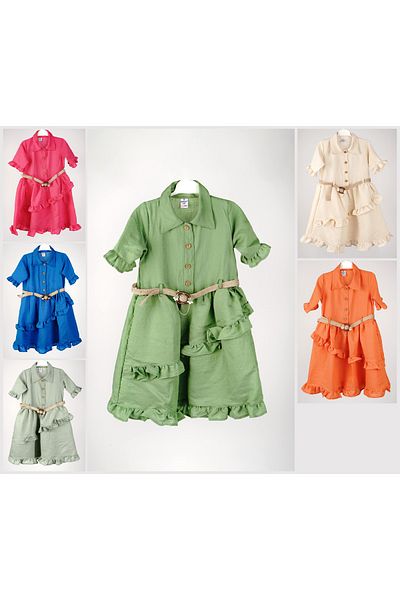 FESSHERA Front Buttoned Ruffle Detailed Girl's Dress Age 6-8-10-12