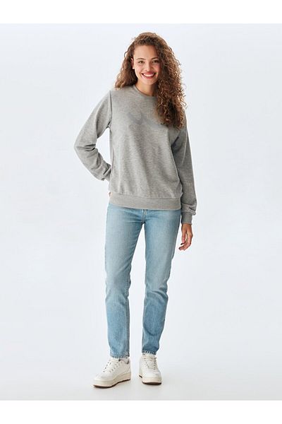 Ltb Plain Crew Neck Long Sleeve Basic Gray Sweatshirt