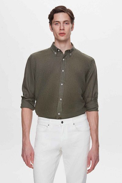 D'S Damat Πουκάμισο Comfort Khaki Flamed 100% λινό