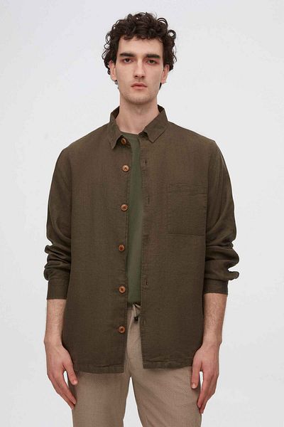 D'S Damat Μπουφάν από λινό πουκάμισο Khaki Damat Comfort Fit - 100%